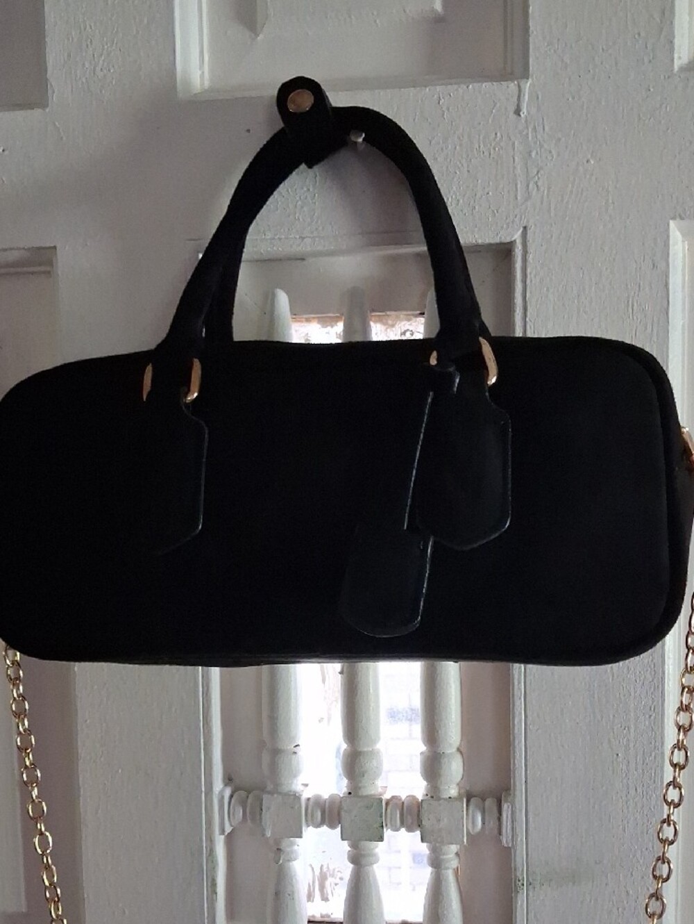 Black Crossbody Bag with Gold Chain Strap
